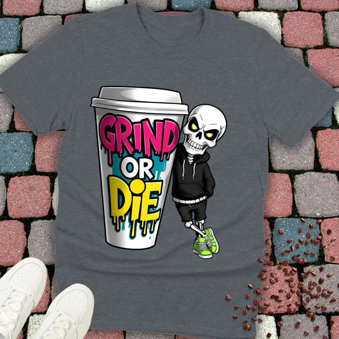 grind or die Coffee Skeleton T-shirt