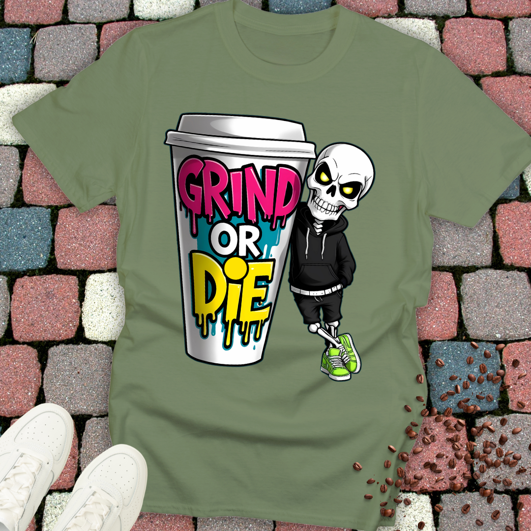 grind or die Coffee Skeleton T-shirt
