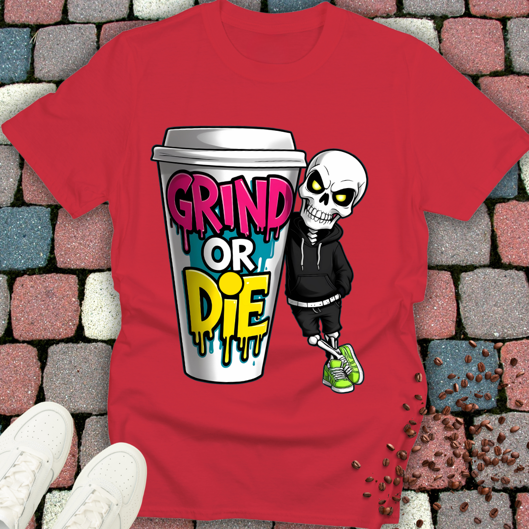 grind or die Coffee Skeleton T-shirt