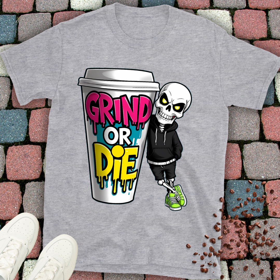 grind or die Coffee Skeleton T-shirt